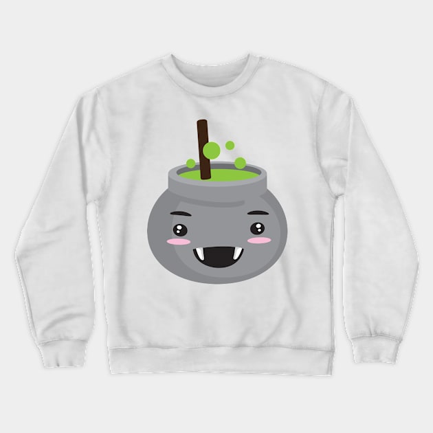 Cute Halloween Design of a kawaii Witch Smiling Cooking Pot Crewneck Sweatshirt by Uncle Fred Design